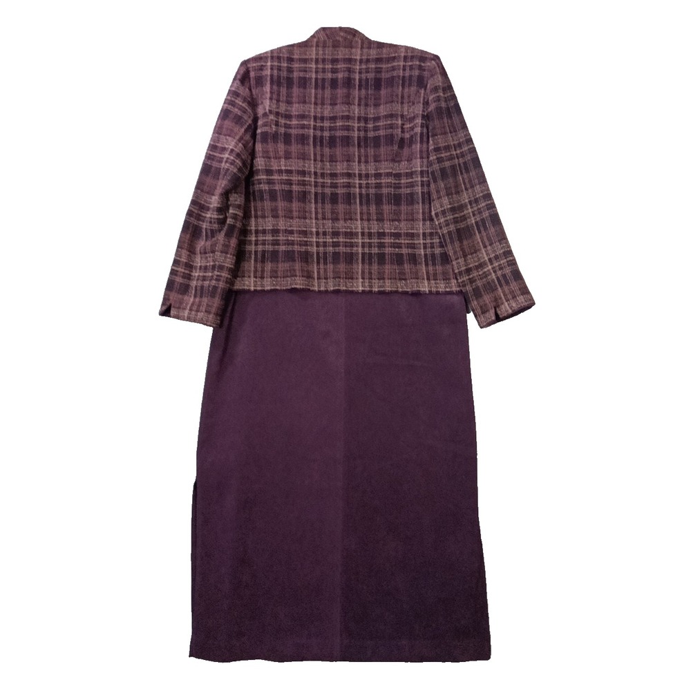 Coldwater Creek 2 Pc Dress Set Size 16 Purple Plaid Jacket Midi Dress Women - Picture 7 of 12